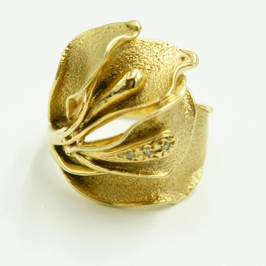 K18デザインダイヤリング「フラワー・花」リングサイズ12号　D0.02ct　重量10.35ｇ（中古）