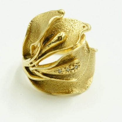 K18デザインダイヤリング「フラワー・花」リングサイズ12号　D0.02ct　重量10.35ｇ（中古）