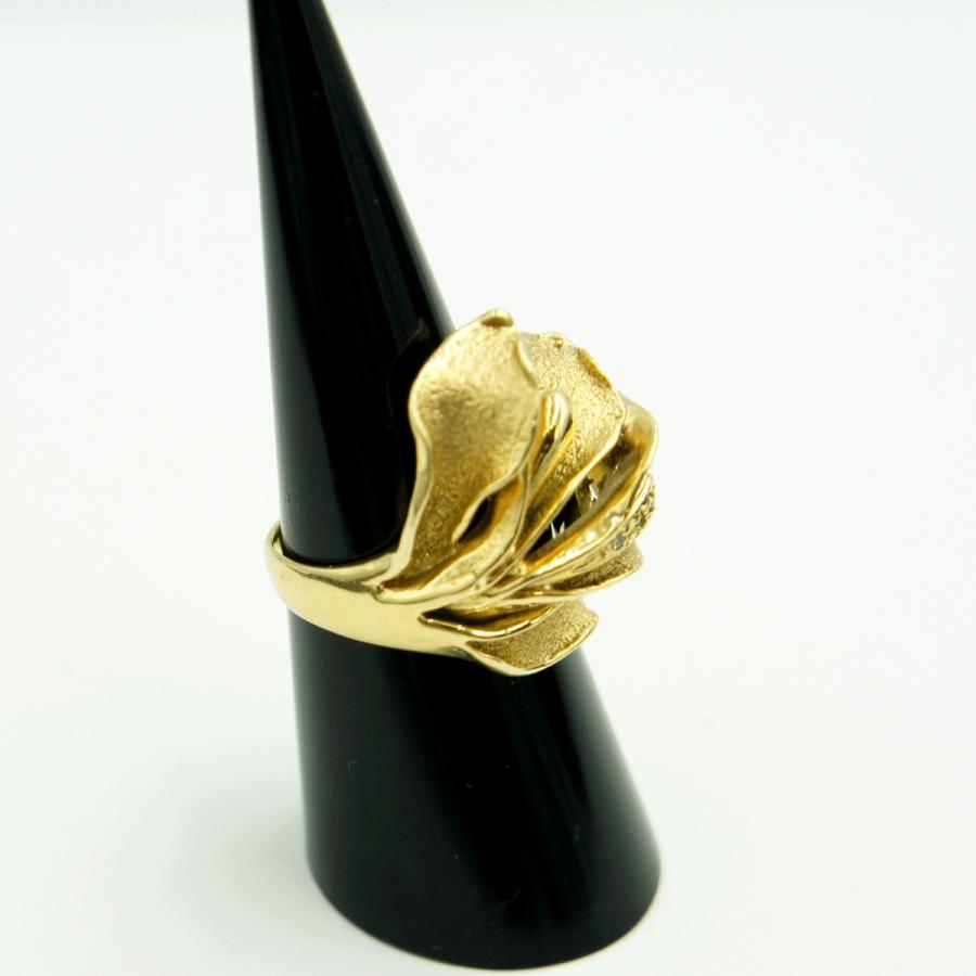 K18デザインダイヤリング「フラワー・花」リングサイズ12号　D0.02ct　重量10.35ｇ（中古）