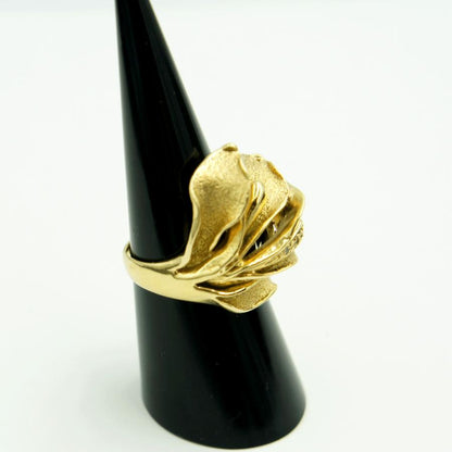 K18デザインダイヤリング「フラワー・花」リングサイズ12号　D0.02ct　重量10.35ｇ（中古）