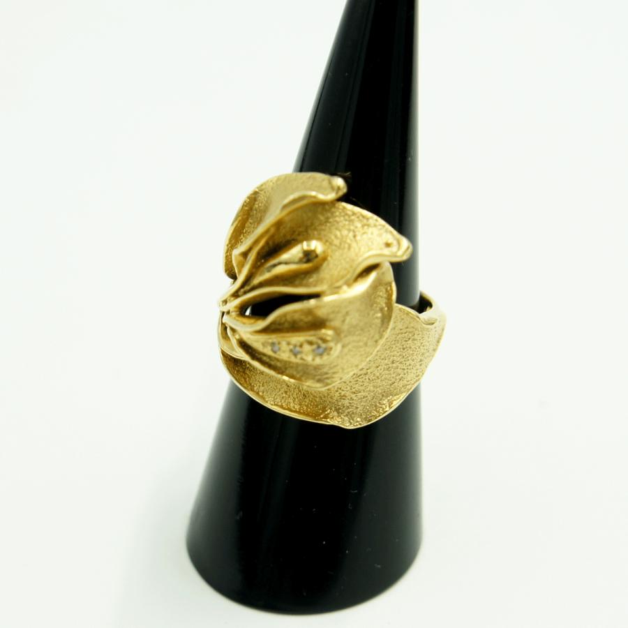 K18デザインダイヤリング「フラワー・花」リングサイズ12号　D0.02ct　重量10.35ｇ（中古）