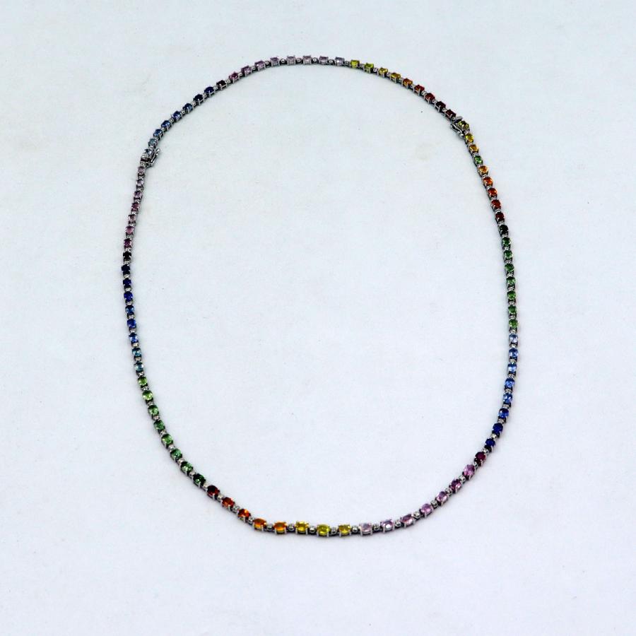 K18WGサファイアネックレス＆ブレスレット　S15.60ct　D0.73ct　ネックレス長さ44cm ブレスレット長さ17cm 重量ネック17.38g・ブレス8.16ｇ(石の重量含む)　レディース(中古)