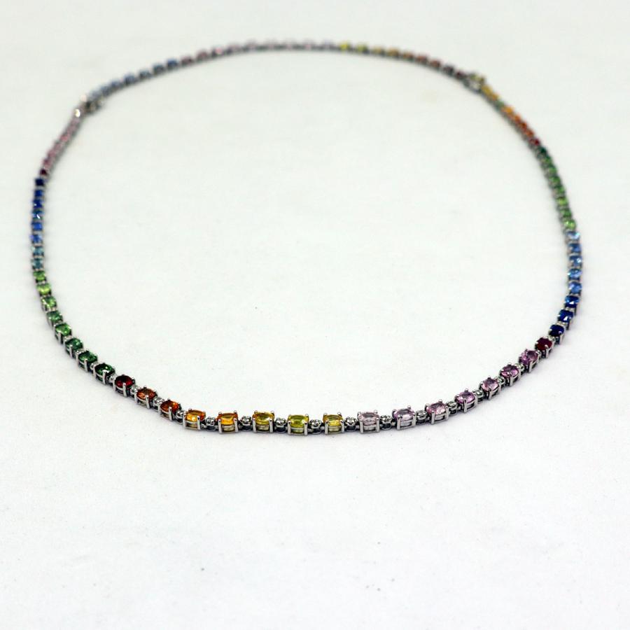 K18WGサファイアネックレス＆ブレスレット　S15.60ct　D0.73ct　ネックレス長さ44cm ブレスレット長さ17cm 重量ネック17.38g・ブレス8.16ｇ(石の重量含む)　レディース(中古)