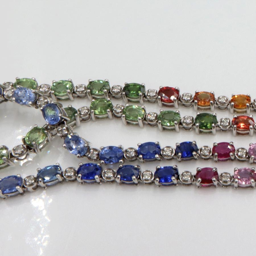 K18WGサファイアネックレス＆ブレスレット　S15.60ct　D0.73ct　ネックレス長さ44cm ブレスレット長さ17cm 重量ネック17.38g・ブレス8.16ｇ(石の重量含む)　レディース(中古)