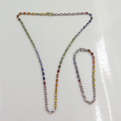 K18WGサファイアネックレス＆ブレスレット　S15.60ct　D0.73ct　ネックレス長さ44cm ブレスレット長さ17cm 重量ネック17.38g・ブレス8.16ｇ(石の重量含む)　レディース(中古)
