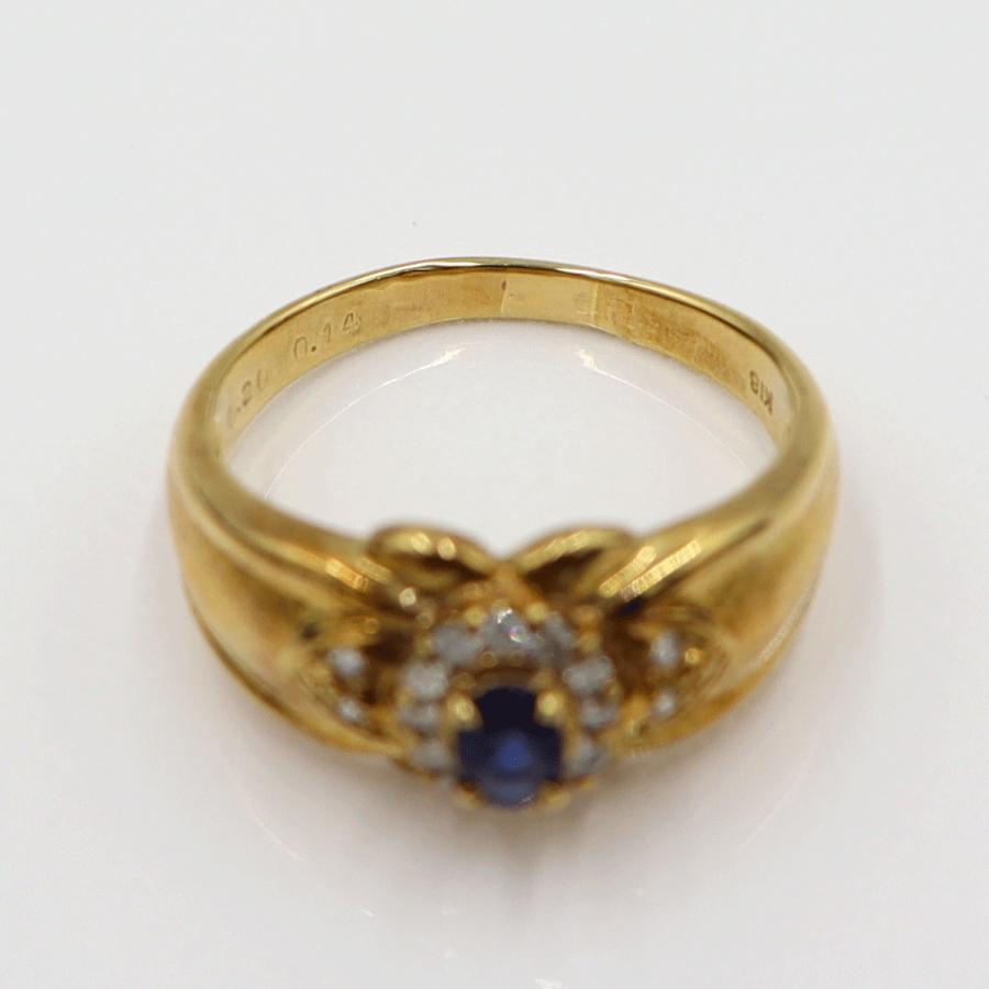 K18サファイアダイヤリング　S0.20ct D0.14ct　リングサイズ13号　重量3.65ｇ(石の重量含む)　レディース(中古)