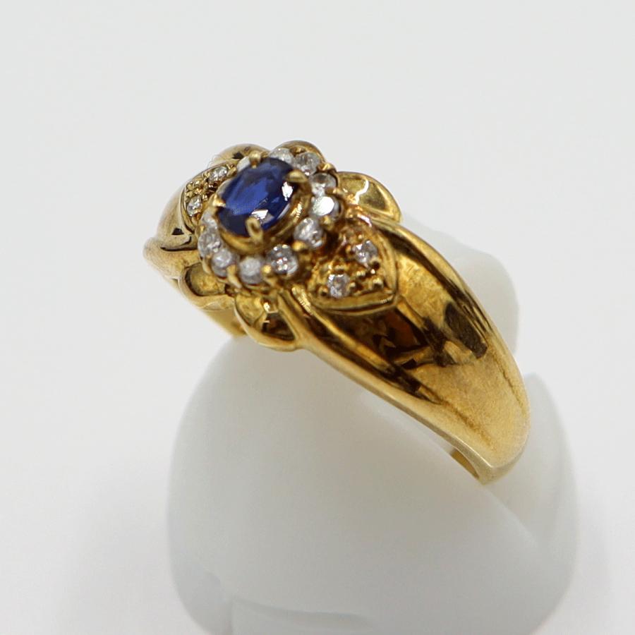 K18サファイアダイヤリング　S0.20ct D0.14ct　リングサイズ13号　重量3.65ｇ(石の重量含む)　レディース(中古)