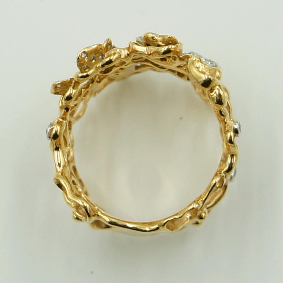 750ダイヤモンドリング「フラワー＆バタフライ」　D0.61ct　リングサイズ15号　重量10.15ｇ(石の重量含む)（中古）