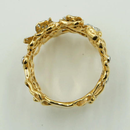 750ダイヤモンドリング「フラワー＆バタフライ」　D0.61ct　リングサイズ15号　重量10.15ｇ(石の重量含む)（中古）