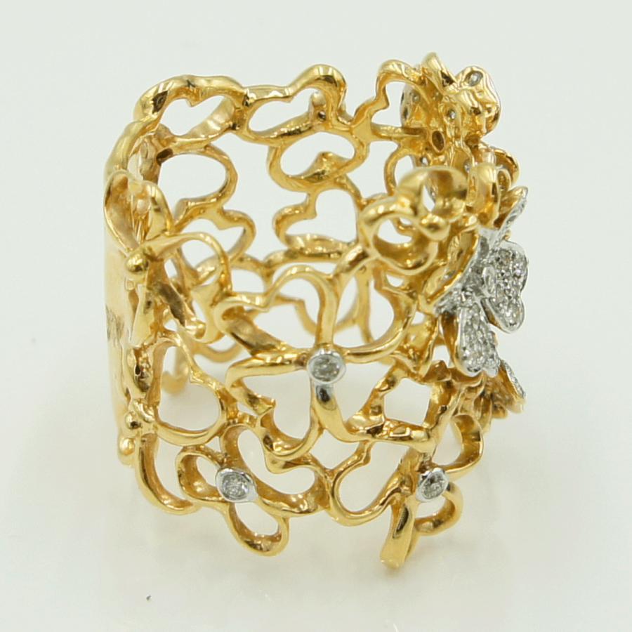 750ダイヤモンドリング「フラワー＆バタフライ」　D0.61ct　リングサイズ15号　重量10.15ｇ(石の重量含む)（中古）