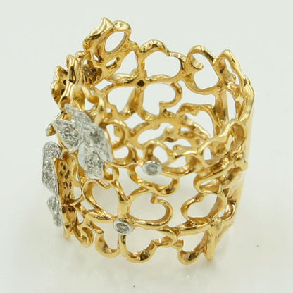 750ダイヤモンドリング「フラワー＆バタフライ」　D0.61ct　リングサイズ15号　重量10.15ｇ(石の重量含む)（中古）