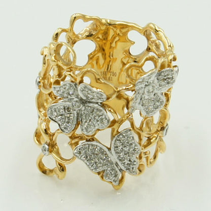 750ダイヤモンドリング「フラワー＆バタフライ」　D0.61ct　リングサイズ15号　重量10.15ｇ(石の重量含む)（中古）