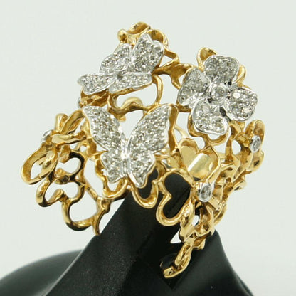 750ダイヤモンドリング「フラワー＆バタフライ」　D0.61ct　リングサイズ15号　重量10.15ｇ(石の重量含む)（中古）