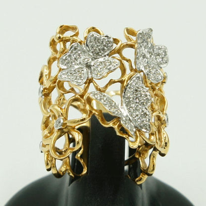 750ダイヤモンドリング「フラワー＆バタフライ」　D0.61ct　リングサイズ15号　重量10.15ｇ(石の重量含む)（中古）