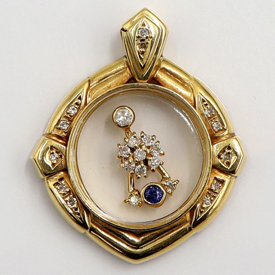 K18サファイヤダイヤモンドペンダントトップ　D0.24ct　重量8.73ｇ　スイング型ギミック　レディース（中古）