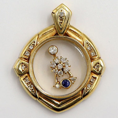 K18サファイヤダイヤモンドペンダントトップ　D0.24ct　重量8.73ｇ　スイング型ギミック　レディース（中古）