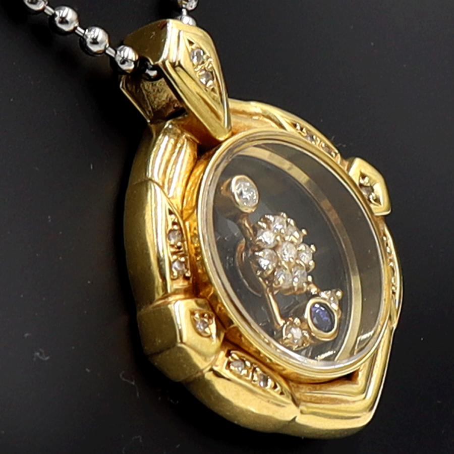 K18サファイヤダイヤモンドペンダントトップ　D0.24ct　重量8.73ｇ　スイング型ギミック　レディース（中古）