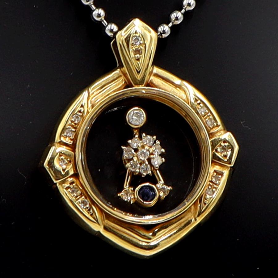 K18サファイヤダイヤモンドペンダントトップ　D0.24ct　重量8.73ｇ　スイング型ギミック　レディース（中古）