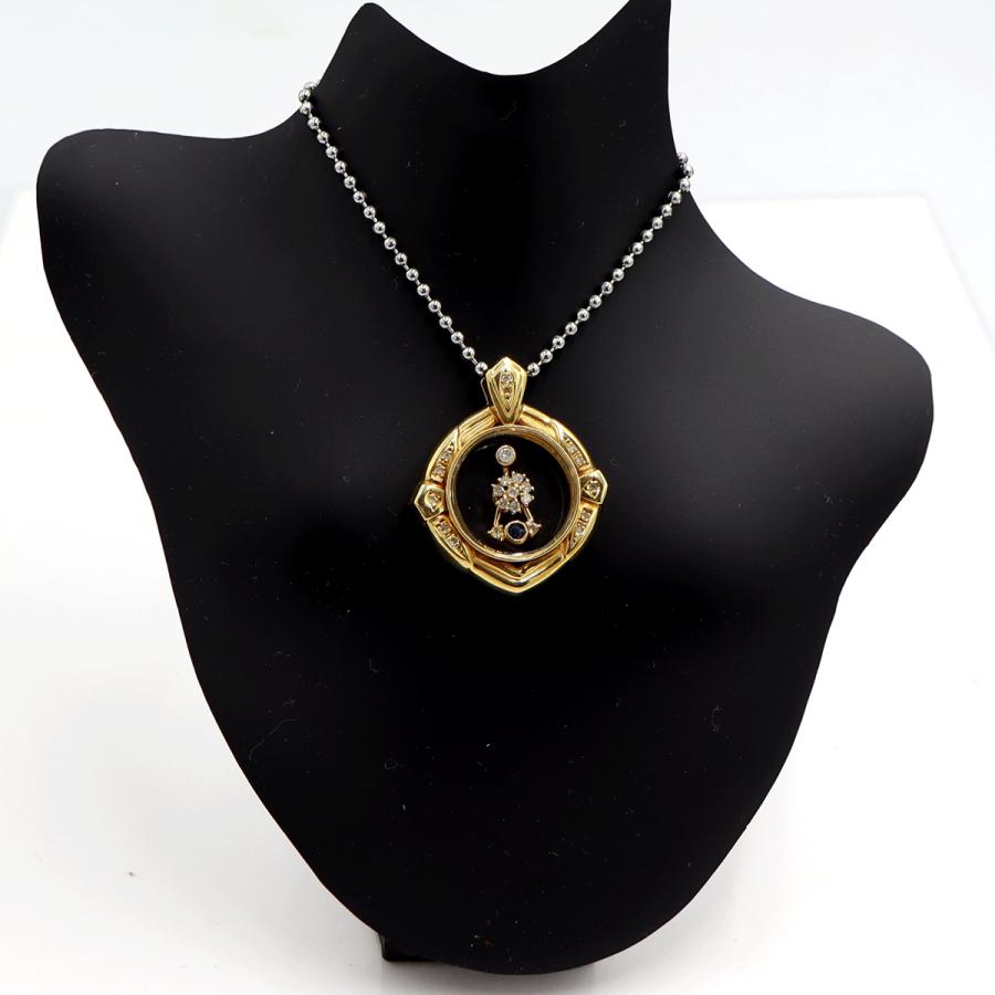 K18サファイヤダイヤモンドペンダントトップ　D0.24ct　重量8.73ｇ　スイング型ギミック　レディース（中古）