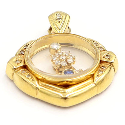 K18サファイヤダイヤモンドペンダントトップ　D0.24ct　重量8.73ｇ　スイング型ギミック　レディース（中古）