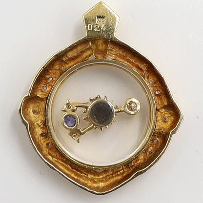 K18サファイヤダイヤモンドペンダントトップ　D0.24ct　重量8.73ｇ　スイング型ギミック　レディース（中古）