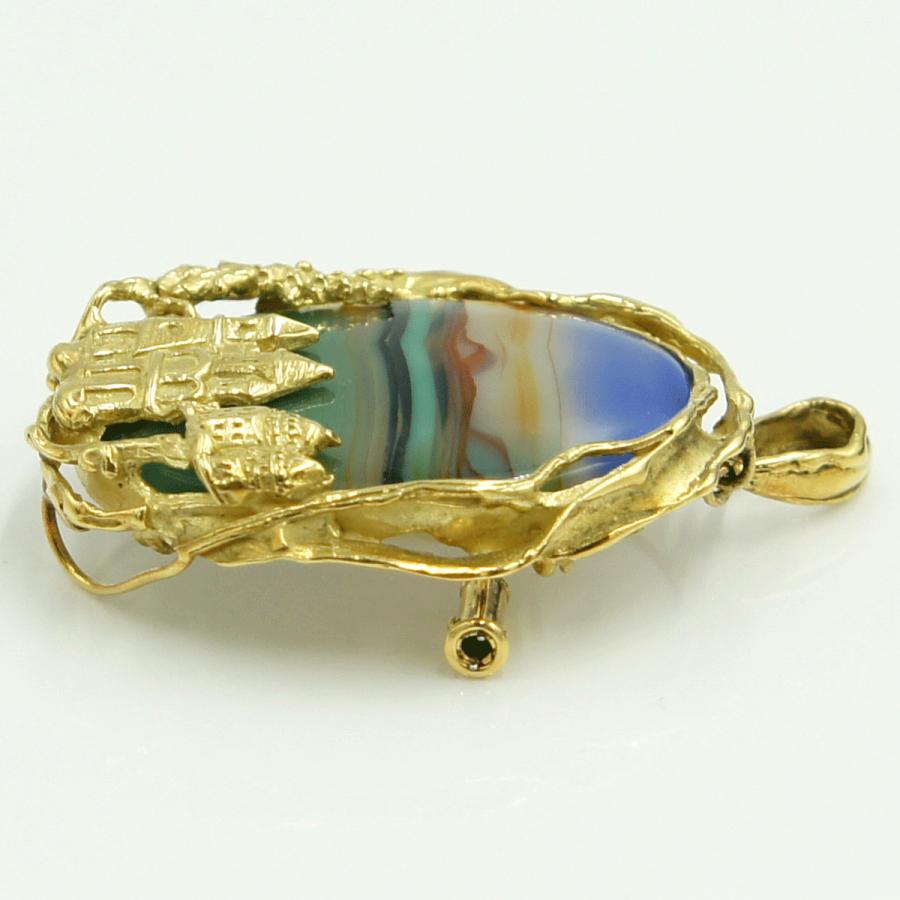 K18メノウペンダントブローチ　重量14.59ｇ　レディース（中古）