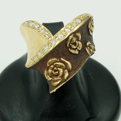 石川義雄(イシカワ ヨシオ)　K18ダイヤモンドリング「バラ」　D0.33ct　リングサイズ14号　重量9.77ｇ(石の重量含む)　薔薇　レディース（中古）