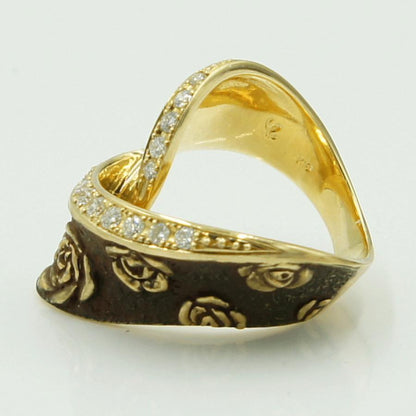 石川義雄(イシカワ ヨシオ)　K18ダイヤモンドリング「バラ」　D0.33ct　リングサイズ14号　重量9.77ｇ(石の重量含む)　薔薇　レディース（中古）