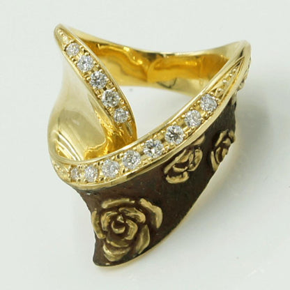 石川義雄(イシカワ ヨシオ)　K18ダイヤモンドリング「バラ」　D0.33ct　リングサイズ14号　重量9.77ｇ(石の重量含む)　薔薇　レディース（中古）