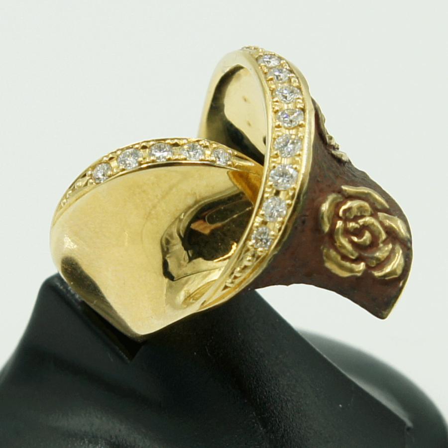 石川義雄(イシカワ ヨシオ)　K18ダイヤモンドリング「バラ」　D0.33ct　リングサイズ14号　重量9.77ｇ(石の重量含む)　薔薇　レディース（中古）