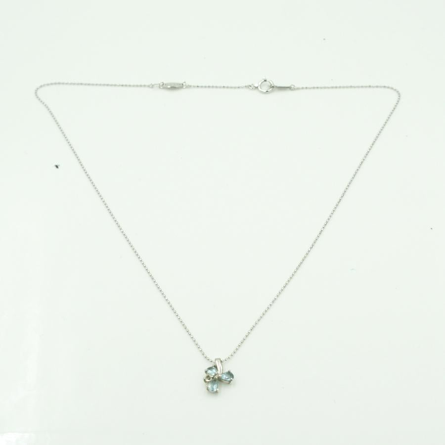 エル(ELLE)　K18WGアクアマリンネックレス　「フラワー」　ネックレス長さ 約39cm　重量2.49ｇ(石の重量含む)　レディース（中古）