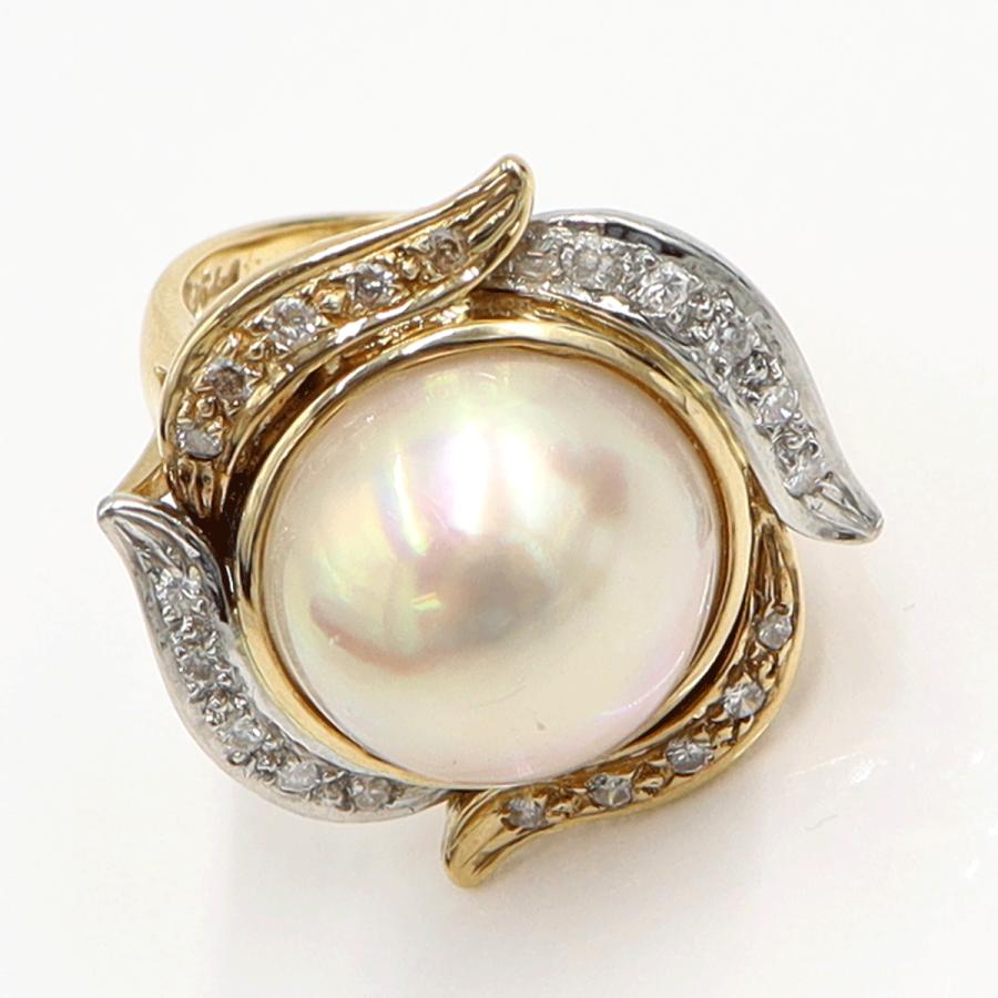 K18/Pt900マペパールリング　P13.5mm　D0.28ct　リングサイズ10号　重量10.22ｇ(石の重さ含む)（中古）