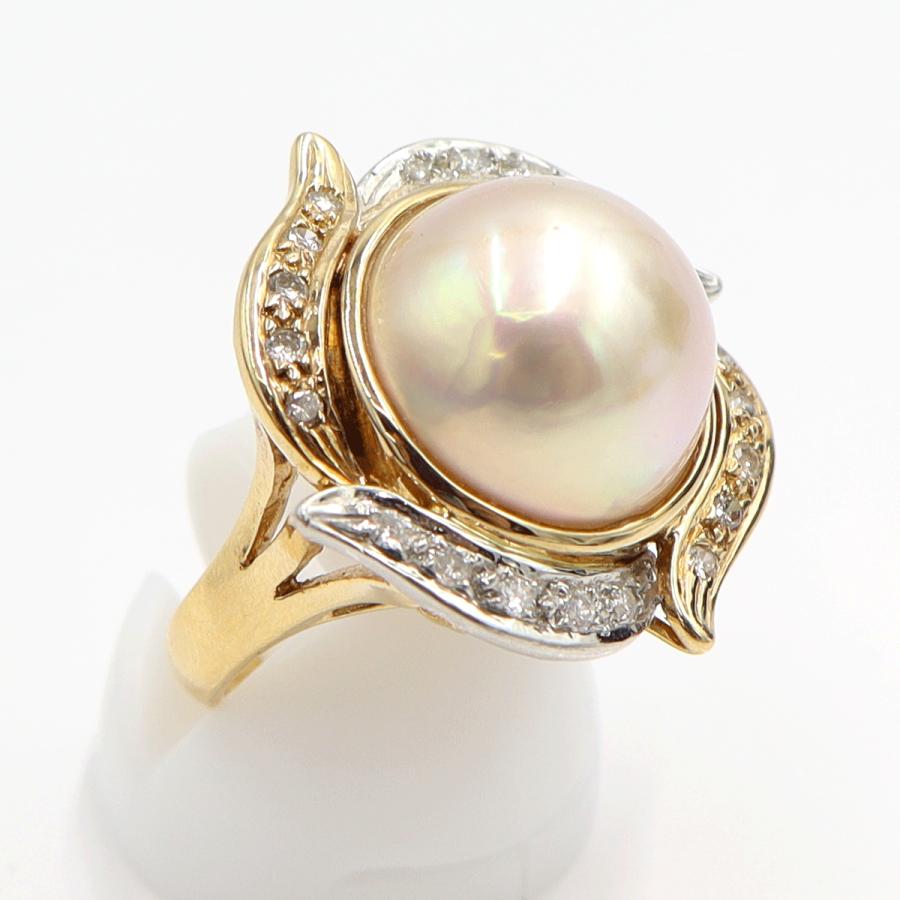 K18/Pt900マペパールリング　P13.5mm　D0.28ct　リングサイズ10号　重量10.22ｇ(石の重さ含む)（中古）