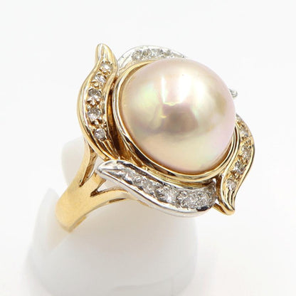 K18/Pt900マペパールリング　P13.5mm　D0.28ct　リングサイズ10号　重量10.22ｇ(石の重さ含む)（中古）