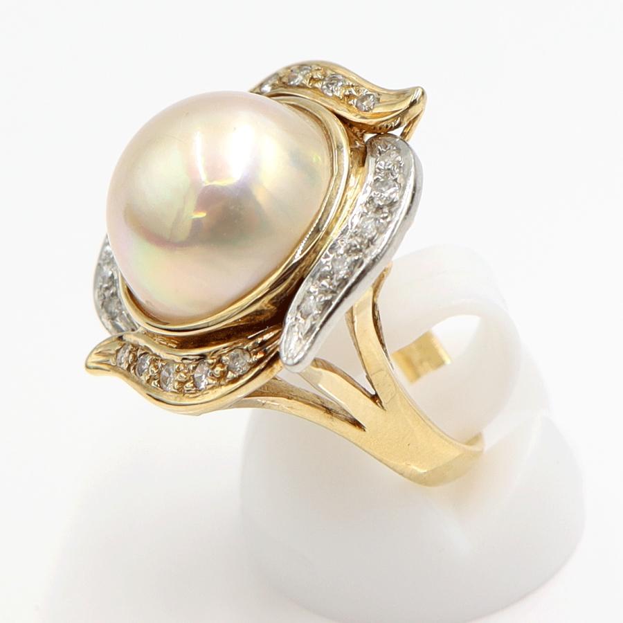 K18/Pt900マペパールリング　P13.5mm　D0.28ct　リングサイズ10号　重量10.22ｇ(石の重さ含む)（中古）