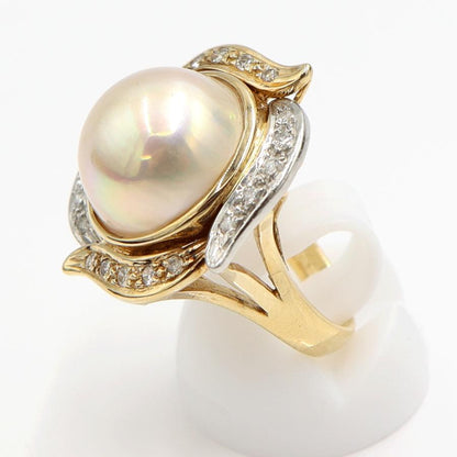 K18/Pt900マペパールリング　P13.5mm　D0.28ct　リングサイズ10号　重量10.22ｇ(石の重さ含む)（中古）