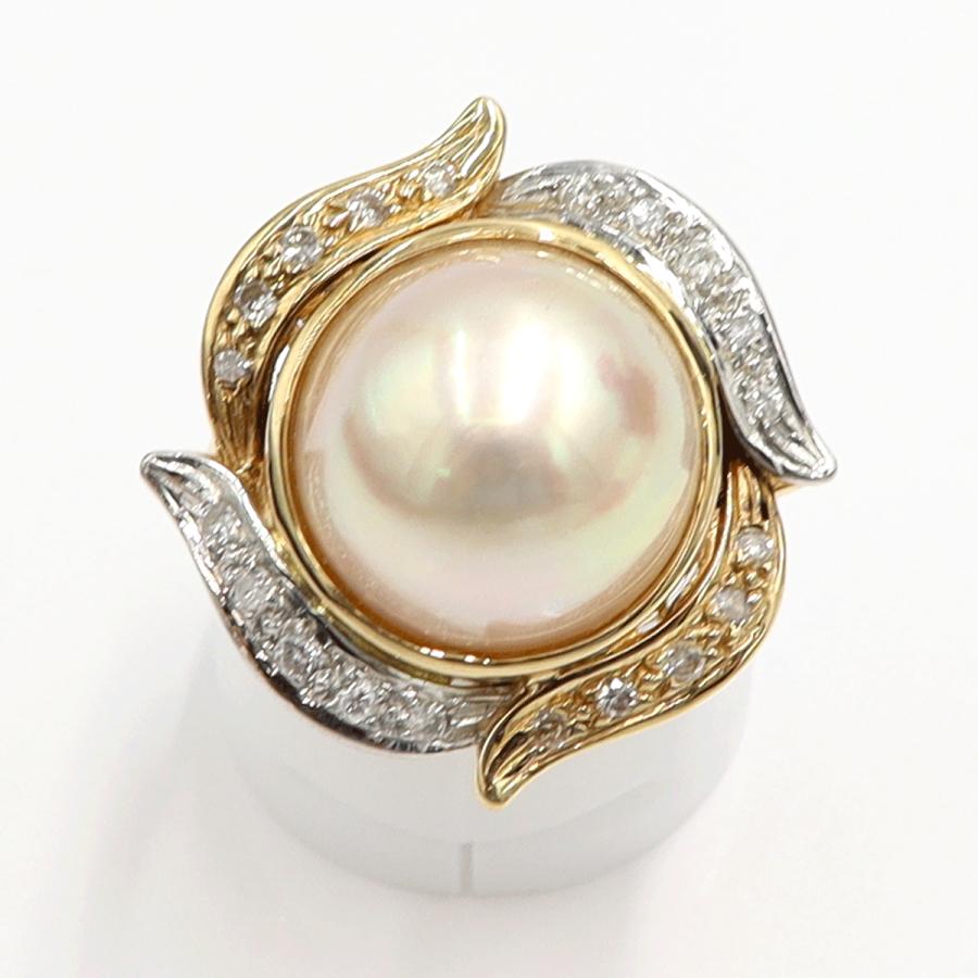 K18/Pt900マペパールリング　P13.5mm　D0.28ct　リングサイズ10号　重量10.22ｇ(石の重さ含む)（中古）