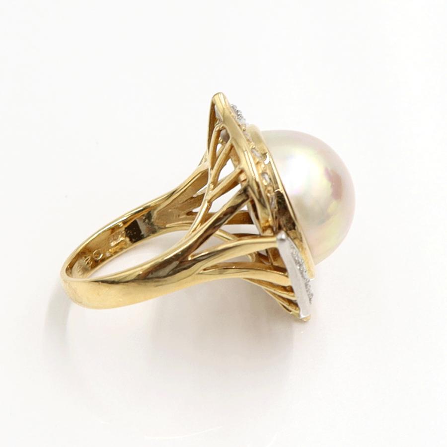 K18/Pt900マペパールリング　P13.5mm　D0.28ct　リングサイズ10号　重量10.22ｇ(石の重さ含む)（中古）