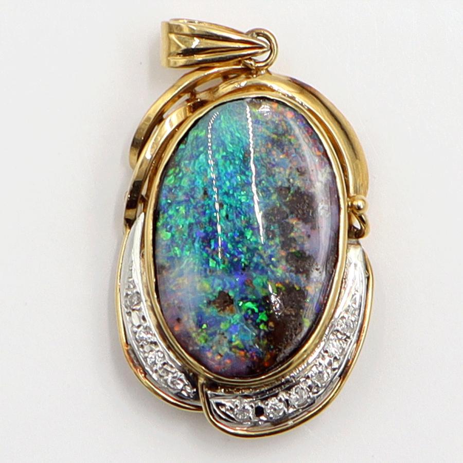 K18/Pt900ボルダーオパールペンダントトップ　OP7.60ct　D0.10ct　重量6.35ｇ　レディース（中古）