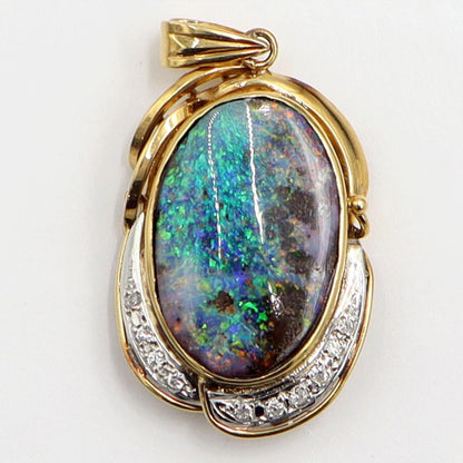 K18/Pt900ボルダーオパールペンダントトップ　OP7.60ct　D0.10ct　重量6.35ｇ　レディース（中古）