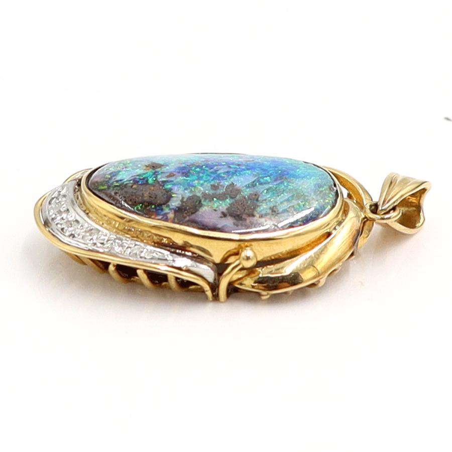 K18/Pt900ボルダーオパールペンダントトップ　OP7.60ct　D0.10ct　重量6.35ｇ　レディース（中古）