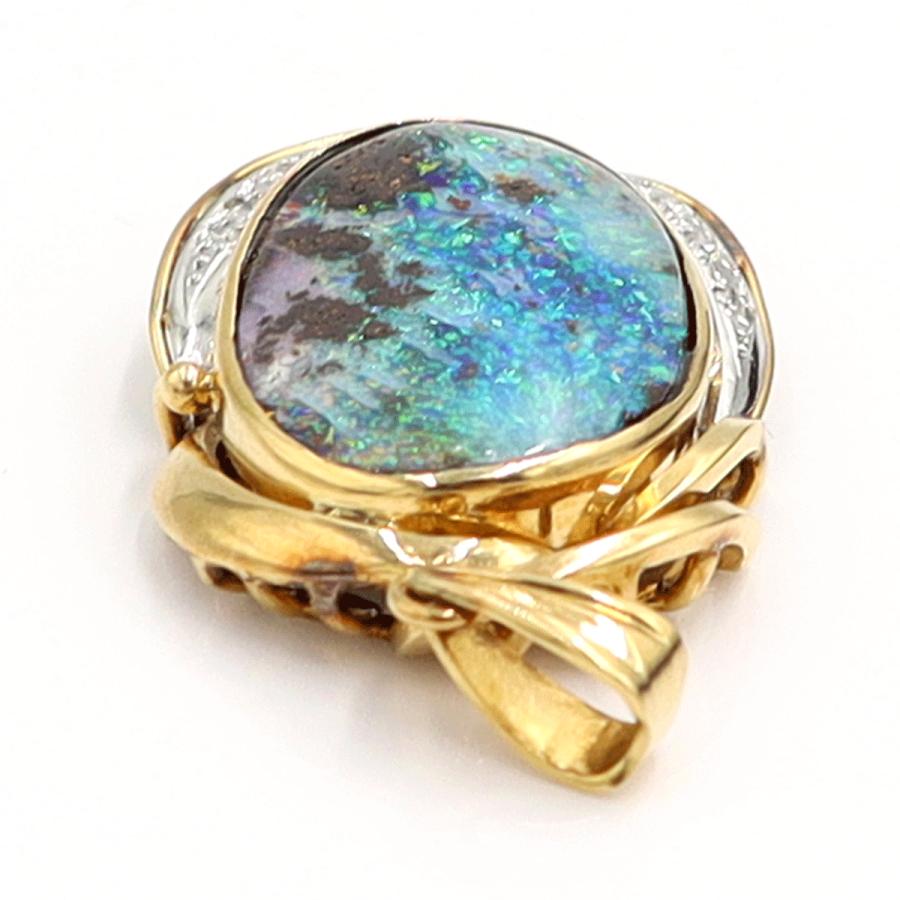 K18/Pt900ボルダーオパールペンダントトップ　OP7.60ct　D0.10ct　重量6.35ｇ　レディース（中古）