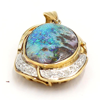 K18/Pt900ボルダーオパールペンダントトップ　OP7.60ct　D0.10ct　重量6.35ｇ　レディース（中古）