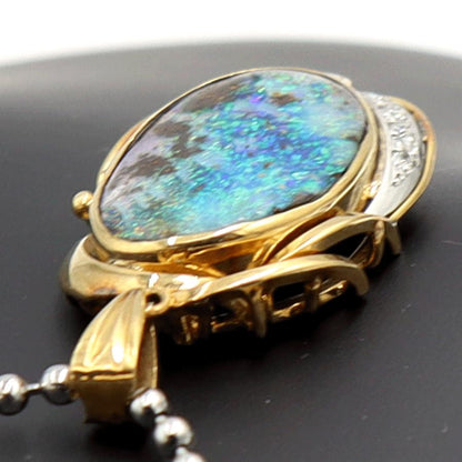 K18/Pt900ボルダーオパールペンダントトップ　OP7.60ct　D0.10ct　重量6.35ｇ　レディース（中古）