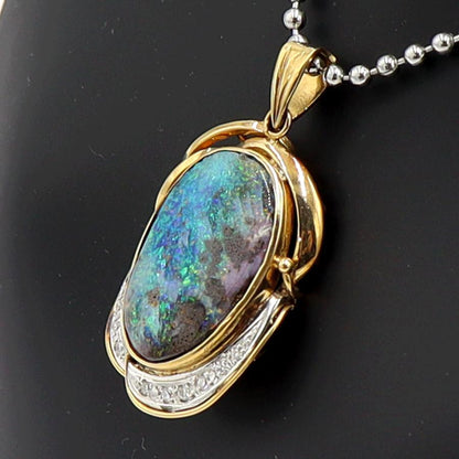 K18/Pt900ボルダーオパールペンダントトップ　OP7.60ct　D0.10ct　重量6.35ｇ　レディース（中古）