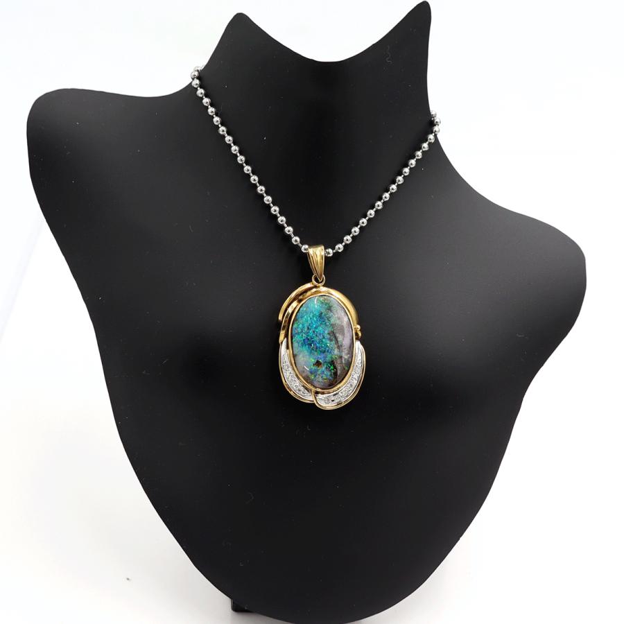 K18/Pt900ボルダーオパールペンダントトップ　OP7.60ct　D0.10ct　重量6.35ｇ　レディース（中古）