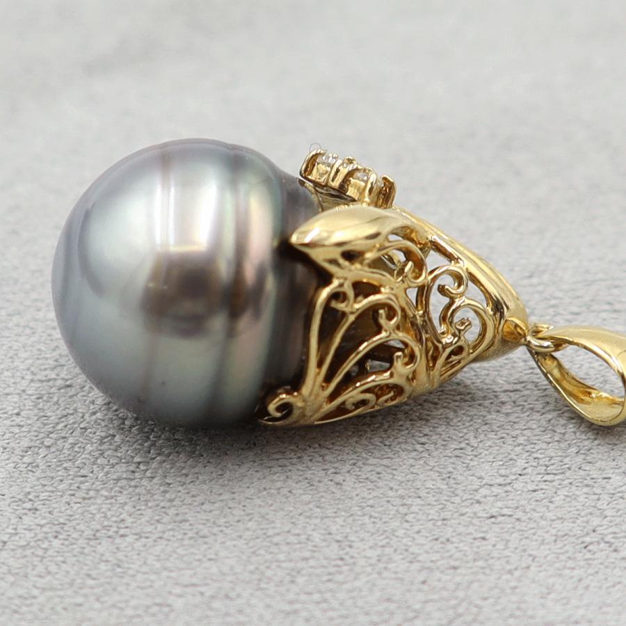 K18黒蝶パールペンダントトップ　P12mm　重量4.29ｇ(石の重量含む)　(中古)