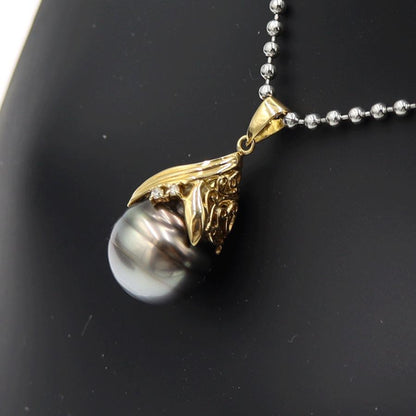 K18黒蝶パールペンダントトップ　P12mm　重量4.29ｇ(石の重量含む)　(中古)