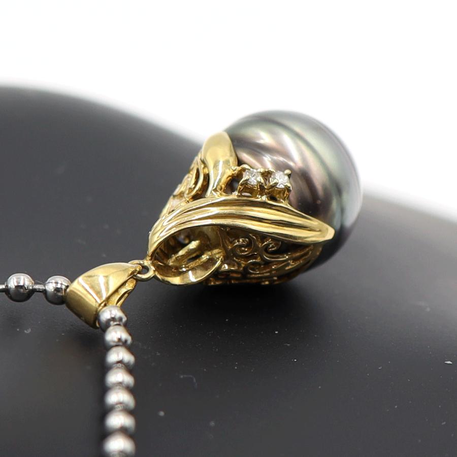 K18黒蝶パールペンダントトップ　P12mm　重量4.29ｇ(石の重量含む)　(中古)