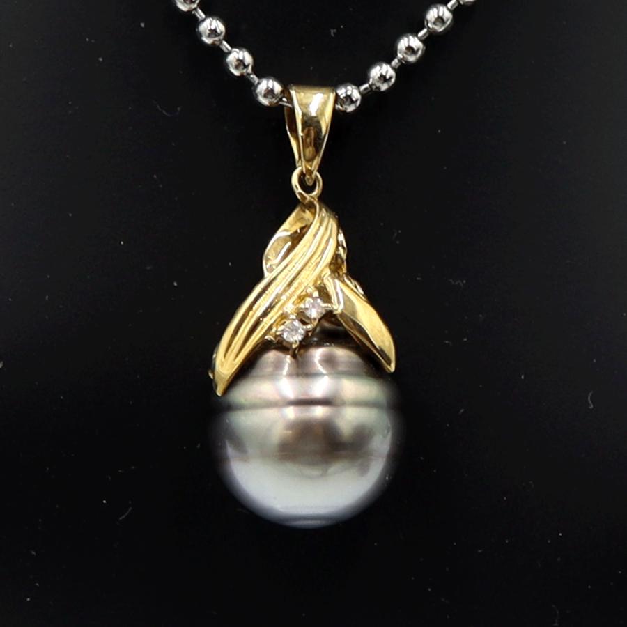 K18黒蝶パールペンダントトップ　P12mm　重量4.29ｇ(石の重量含む)　(中古)